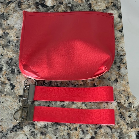 Hand Crafted Accessories - Red vinyl Pouch with2keyfob /wristlets